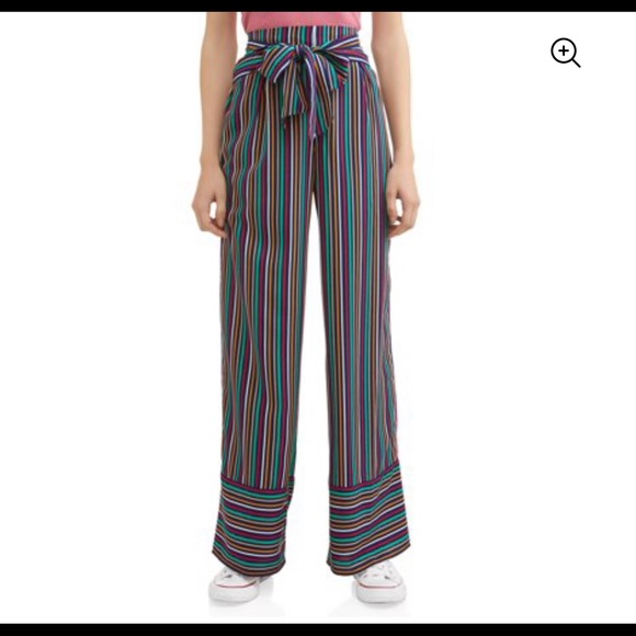 Striped Tie Front Woven Wide Leg Pants - Picture 9 of 12